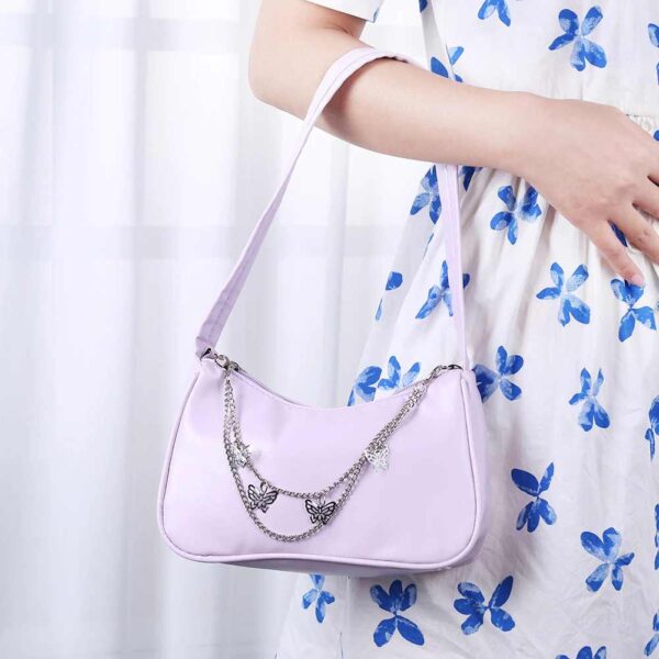 FunnyBeans Y2K Style Purse with Butterfly Chain, Cute Women Hobo